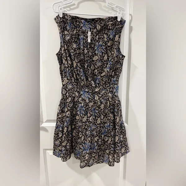 Madewell Amor Floral Mini Dress Size M NWT Cotton Sleeveless Blue Tan - Image 5