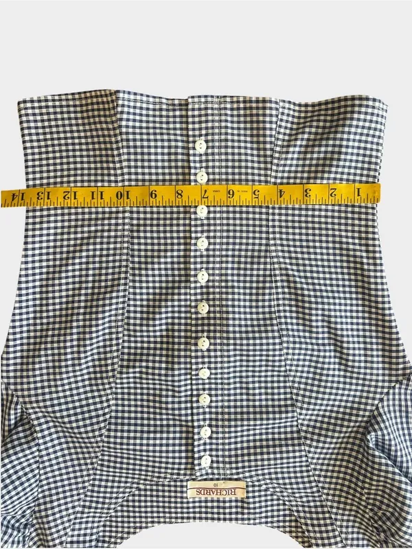 Vintage Richards Navy Gingham Puff Sleeve Button Blouse UK 10 US 6 - Image 7