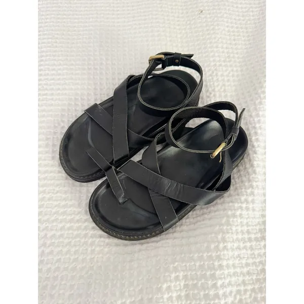 Amazon Black Strappy Ankle Strap Flat Sandals Size 7 - Image 2