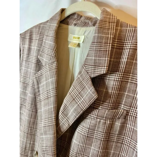 NWOT Maeve by Anthropologie Plaid Double-Breasted Blazer - Taupe/Beige size 8 - Image 5