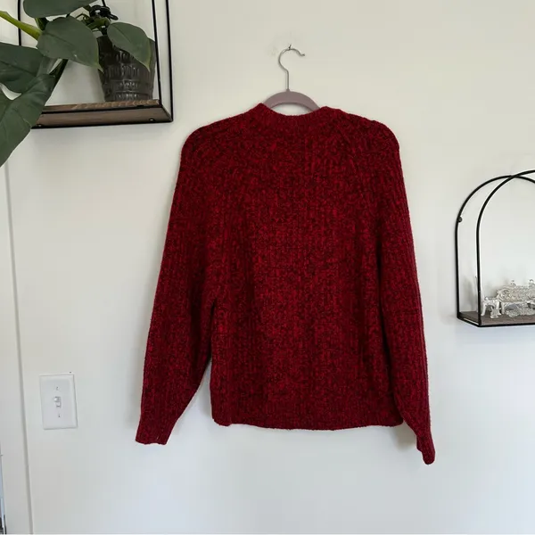 Madewell Red Ribbed Cotton-Blend Sweater Long Sleeve Crewneck Size Small - Image 2