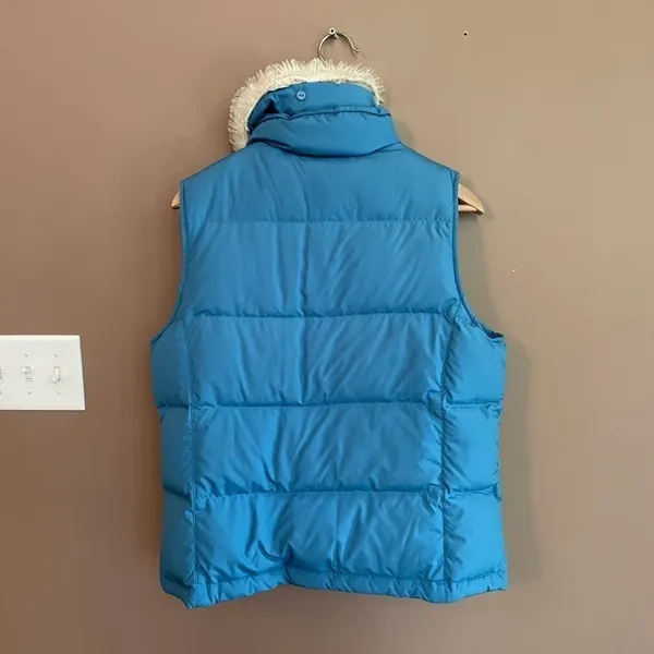 L.L. Bean Goose‎ Down Faux Fur Trim Vest Blue Size Medium - Image 6
