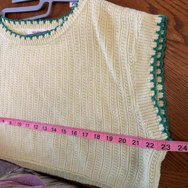 Idem Ditto M/L Cropped Knit Sweater Tank Top Yellow Green Scalloped Oversized‎ - Image 6