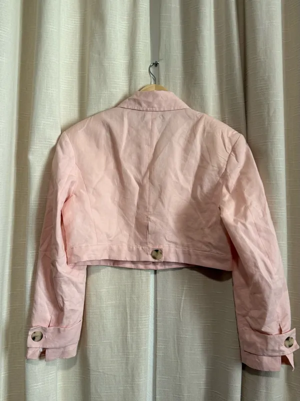 Zara Soft Pink Cropped Linen Cotton Blend Jacket - Image 8