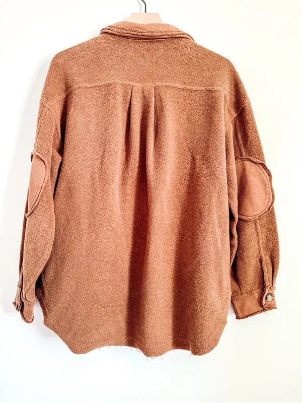 Shop Neighbor Button Front Shacket Brown Oversized Textured Jacket S/M - Image 6