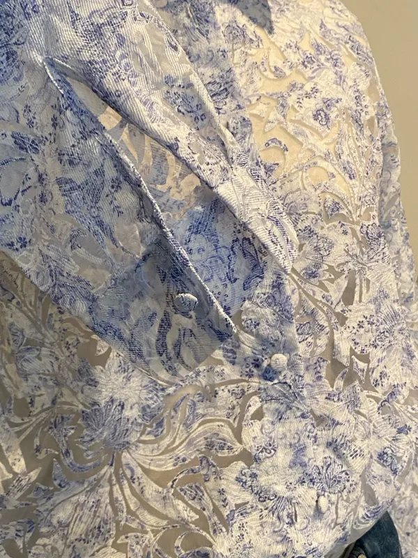 ZARA Blue White Floral Devoré Sheer Long Sleeve Button Up Shirt Size S - Image 12