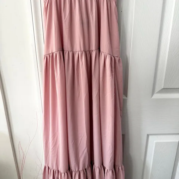 Lulu’s Sunshine Bound Mauve Blush Pink Tiered Tie Braid Maxi Dress Small Wedding - Image 6