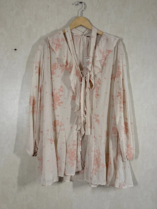 Free People Women’s Dreamland Printed Tunic Top Semi-Sheer in Floral Print L - Image 5