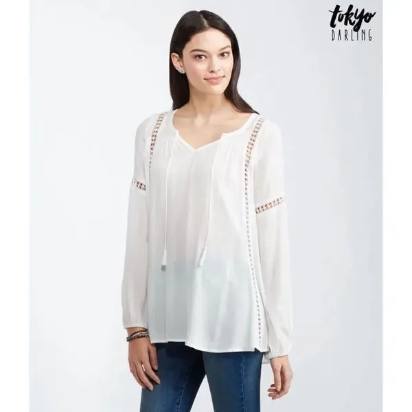 ✨ Women's Natural Sheer Long Sleeve Peasant Top✨ - Image 2