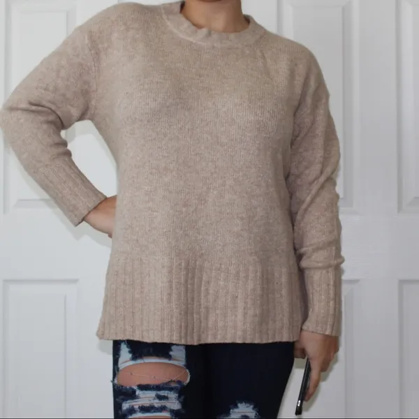 Zara | Beige Soft Crew Neck Knit Sweater - Image 6