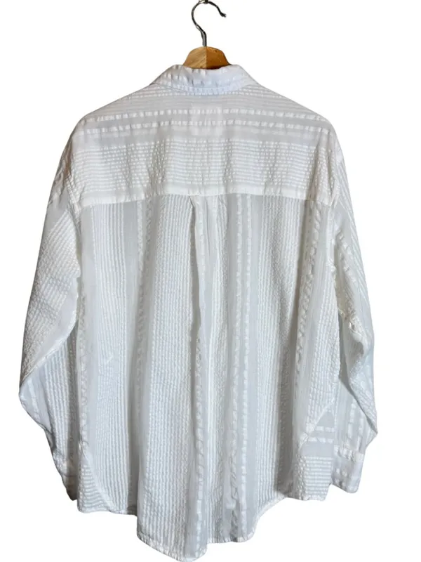 Aerie Striped Oversized Button Up Shirt Women's XS White Sheer Flowy Minimalist - Image 4