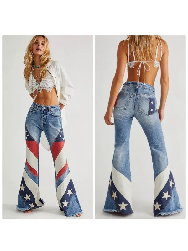 Free People Betsy USA Flare Jeans Flag RARE We the Free Size 30 Women’s NEW NWOT - Image 2