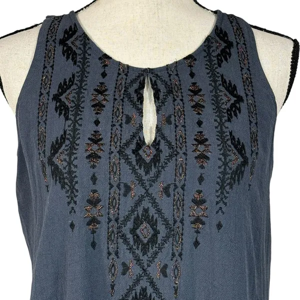 Miss Me Small Mini Dress Sleeveless Embroidered Keyhole Neck Lined Stretch Blue - Image 2