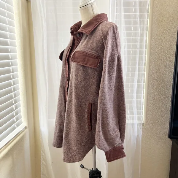 Free People North Star Shacket Oversized Textured Utility Jacket Rosewood - Image 4