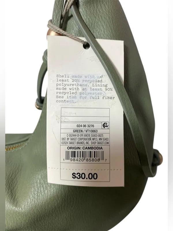 A New Day Green Hobo Shoulder Bag Gold Handle Slouchy Faux Leather Minimalist - Image 6