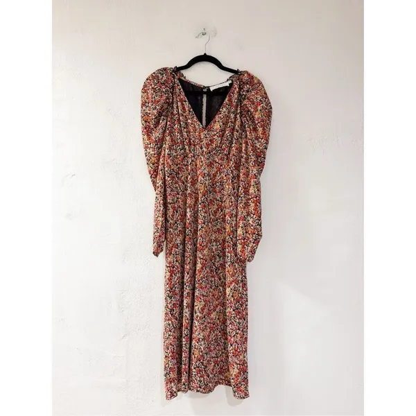 ASTR The Label Ruched Midi Dress in Black Red Floral Medium - Image 3