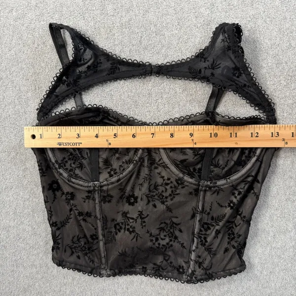 Windsor Black Velvet Floral Flocked Mesh Bustier Corset Top Size SM Adjustable - Image 5