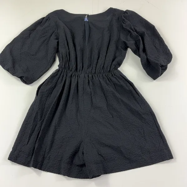 Anthropologie Romper Womens Medium Black Textured Puff 3/4 Sleeve Elastic Waist - Image 2
