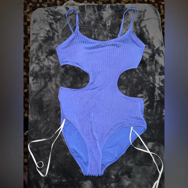 Aerie Ribbed Shine Side Scoop One Piece Swimsuit in Baja Blue Size Large NWT - Image 7