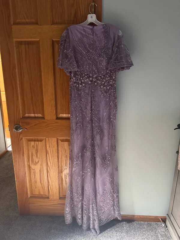 Mac Duggal Purple Embellished Flutter Sleeve Evening Gown - Image 5