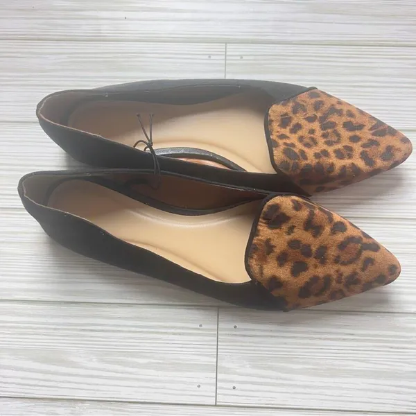 Gap Women’s Black and Animal Print Pointed Toe D’Orsay Ballet Flats Sz 7 - Image 2