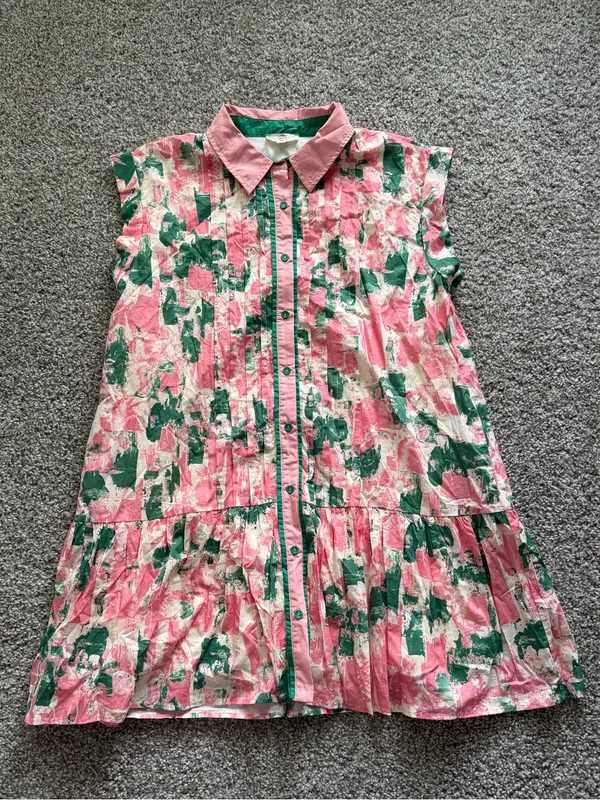 Entro Women’s Pink & Green Splatter Dream Dress Printed Button‑Front Dress - Image 4