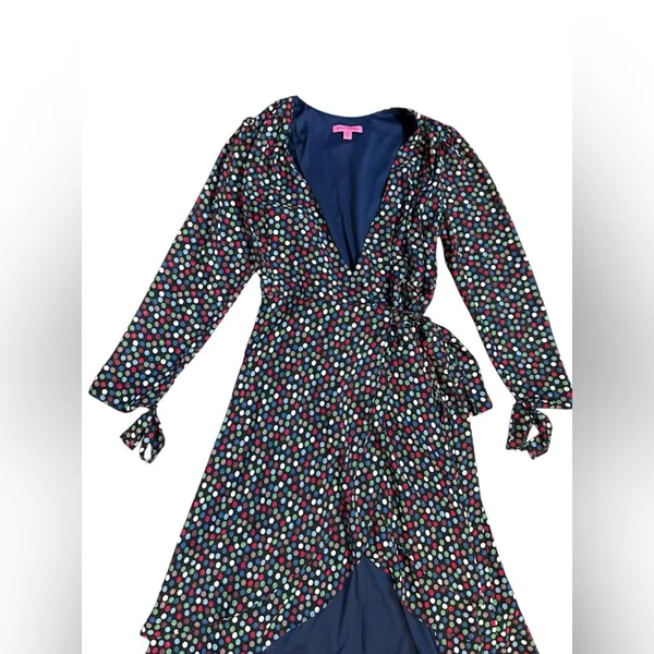 Betsey Johnson Wrap‎ Dress Womens Size 10 Polka Dots High Low Hem Sleeve Tie NEW - Image 14