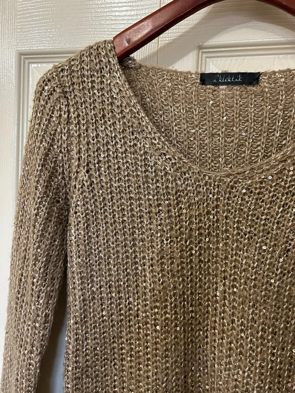 Tan sequin sweater Gold - Image 2