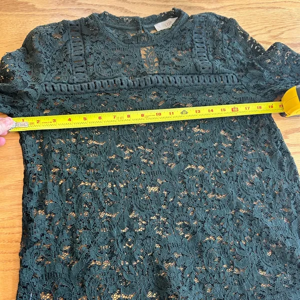Ann Taylor LOFT Dark Green See Through Lace 3/4 Bell Sleeves Blouse‎ Size M - Image 7