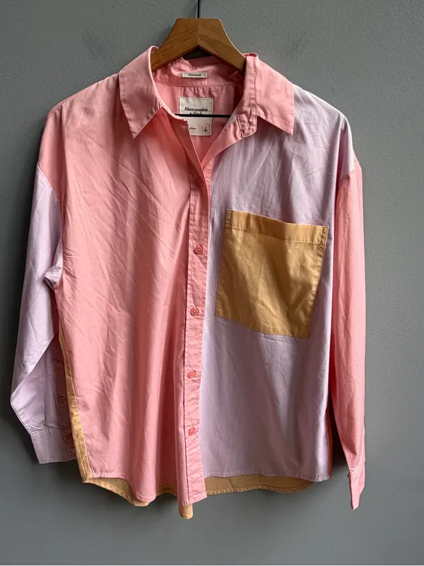 Abercrombie & Fitch Oversized Poplin Pastel Colorblock Button Up Shirt Small - Image 6