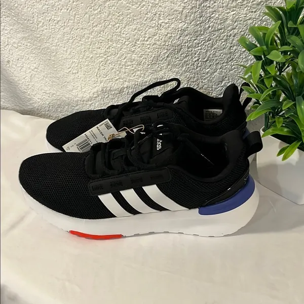 Adidas Black and White Shoes with Blue and Red Details - Image 2