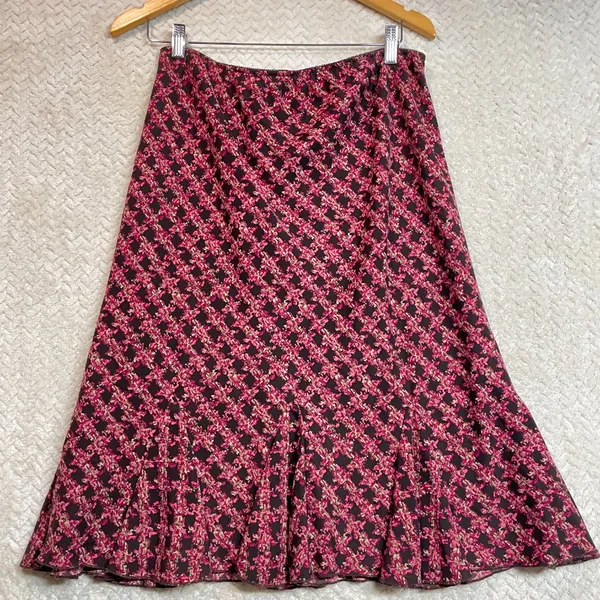 NYCC Y2K Vintage Pink Brown Elastic‎ Waist A-Line Gored Hem Midi Skirt Medium - Image 2