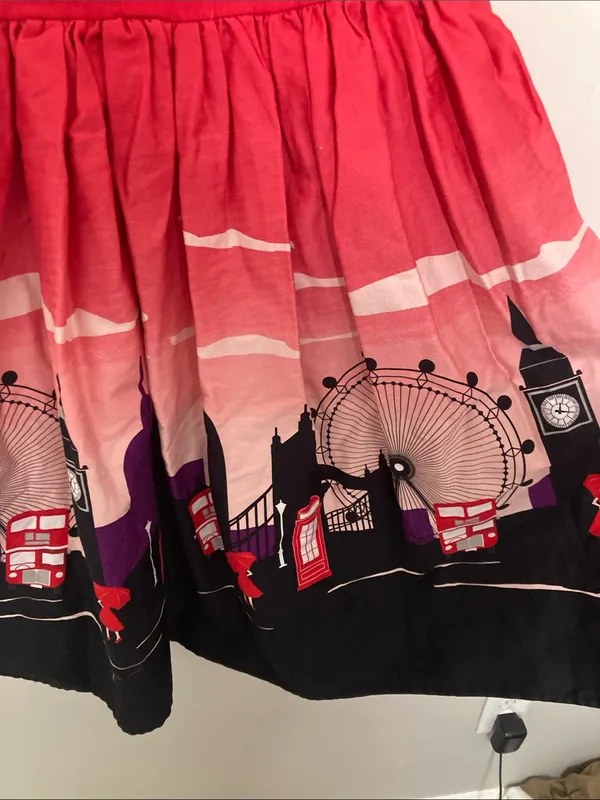Collectif Red & Black London Print Fit-and-Flare Dress - Image 5