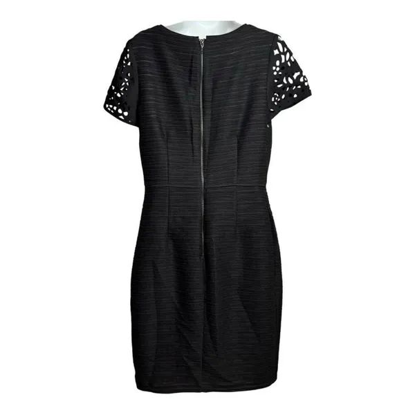 Anthropologie Maeve | Lasercut‎ Basalt Sheath Black Dress Short Sleeve Size 10 - Image 2
