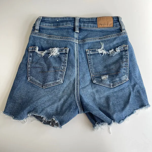 American Eagle Mom Jean Shorts Women's Size 00 Blue Denim Cut-Off Distressed - Image 2