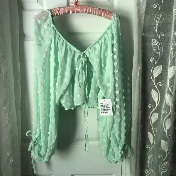 New ASOS long balloons sleeve textured with tie neck detail oversized babydoll t - Image 2