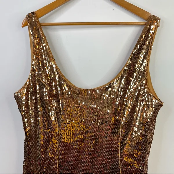ASOS Bronze Copper Metallic Sequin Scoop Shimmer Sparkly Mini Dress women 14 new - Image 2