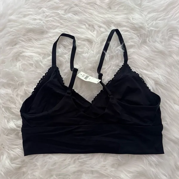 Aerie Sunnie Blossom Lace Padded Triangle Bralette True Black Size Small - Image 5