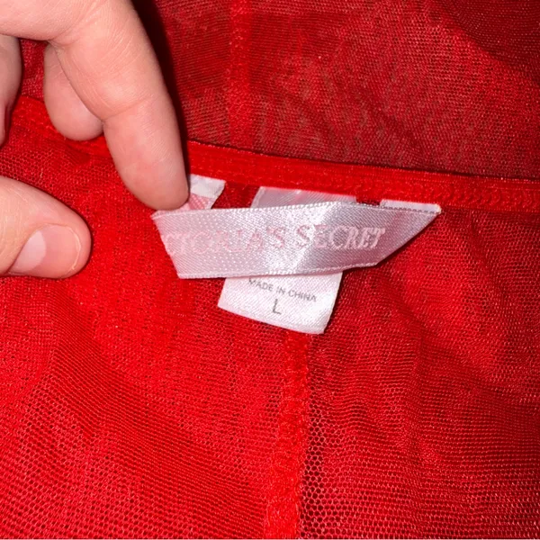 Victoria's Secret‎ Red Mesh Side Cut Out Sequin Hem Lingerie Chemise Sz L - Image 5