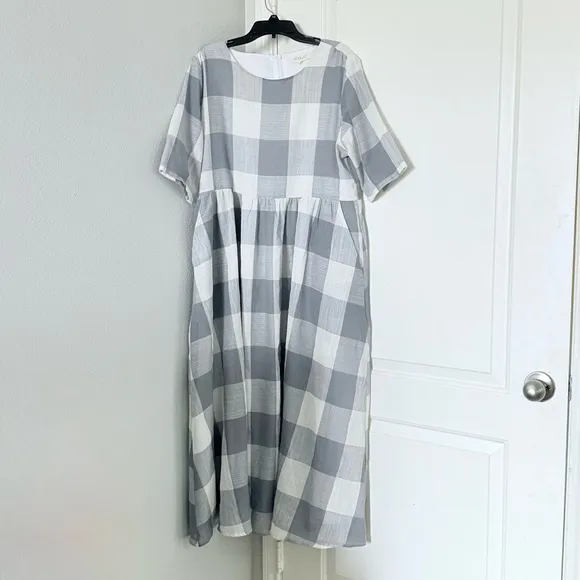 Roolee Gray Buffalo Check plaid gingham Maddie midi maxi dress L - Image 11