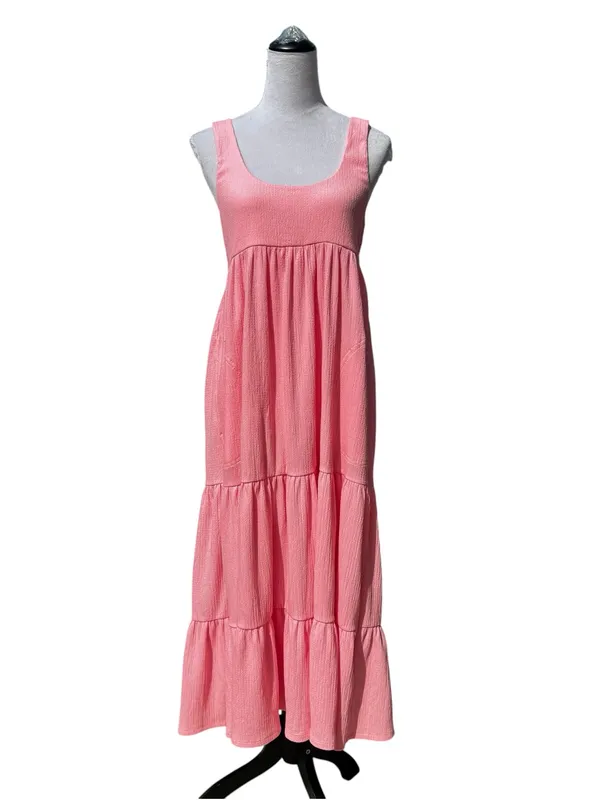 Free People Beach Reel Love Midi Maxi Dress Size S Pink Pockets Tiered Sundress - Image 2