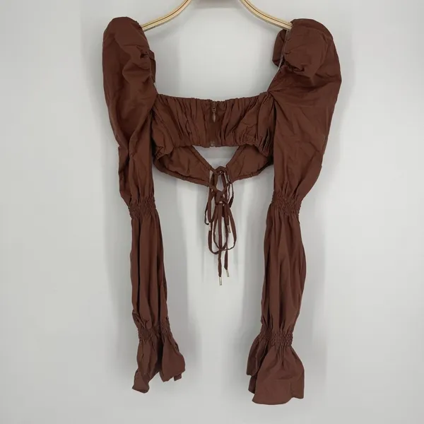 House of CB Molly Shirred Top XS Chocolate Puff Sleeve Romantic Cottagecore Sexy - Image 7