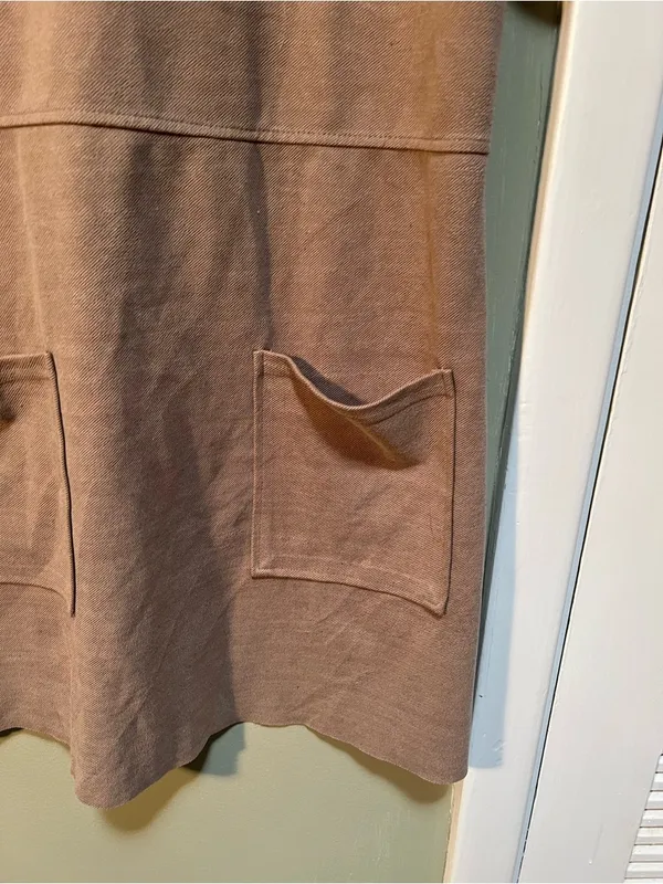 Zara Women's Size Large Short Sleeve Shift Dress Tan Brown Sweatshirt Crewneck - Image 5