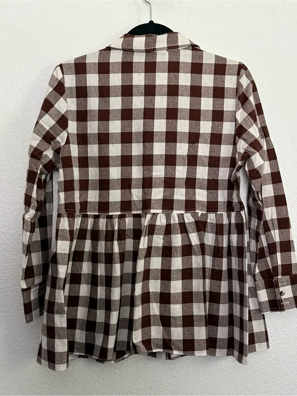 Tuckernuck Pomander Place Brown Gingham Scarlett Button Down Blouse XS - Image 5
