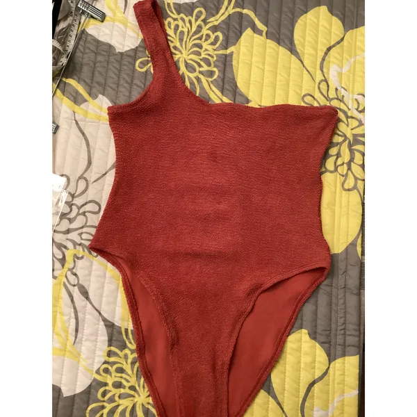 Primark One Shoulder Crinkle Rust Burnt Orange One Piece Bathing Suit XL - Image 3