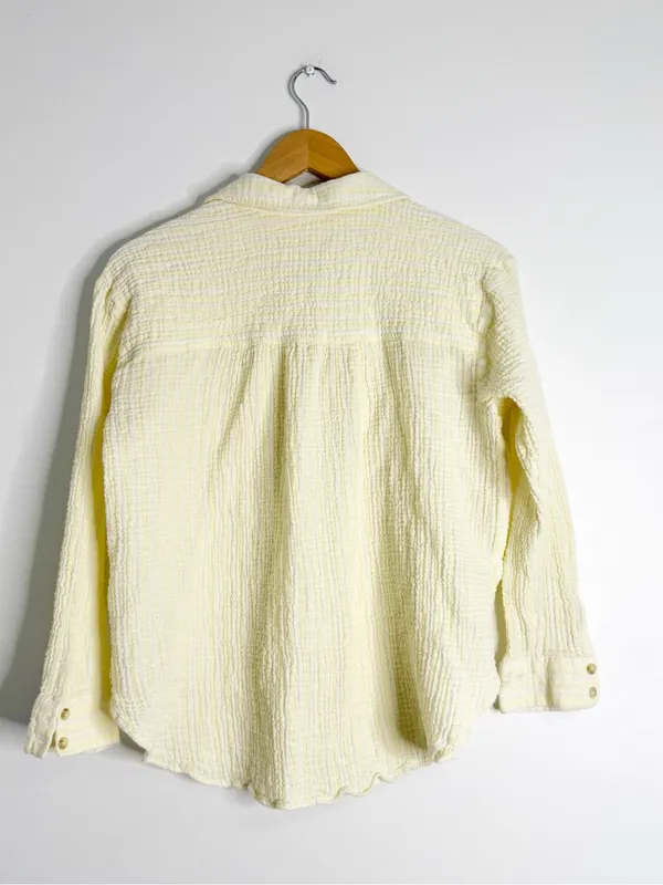 Pilcro by Anthropologie Seersucker Button Up Shirt Large Yellow Cotton Top - Image 3
