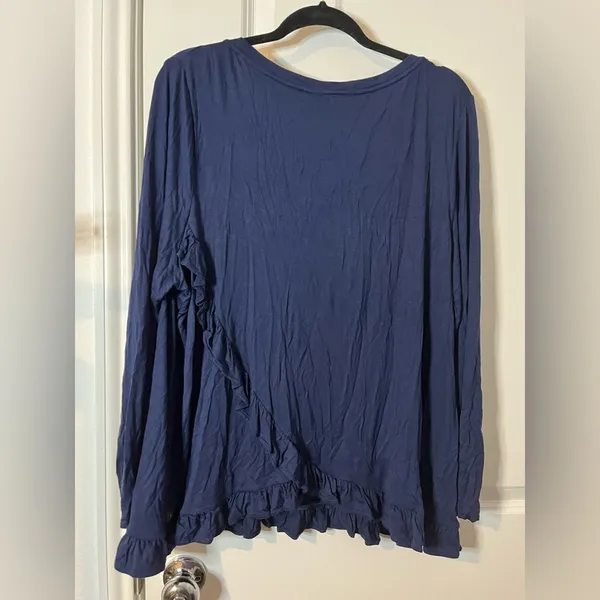Matilda Jane NWT Top Womens XXL Navy Blue Long Sleeve Ruffle Hem Stretch Casual - Image 4