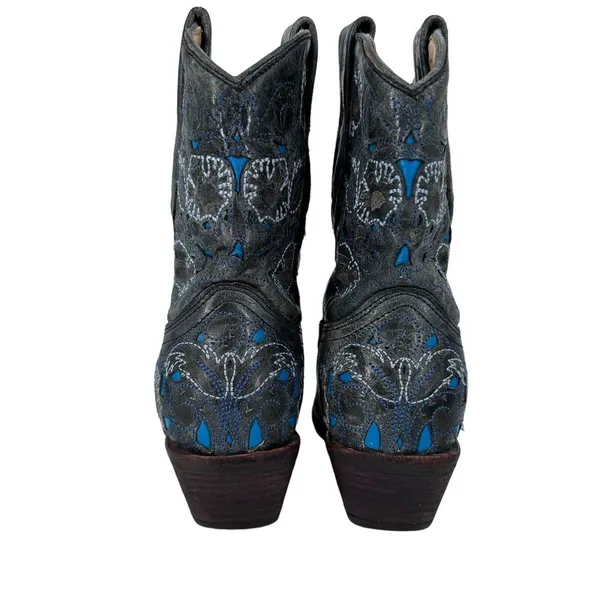 CORRAL Snip Toe Boots Blue‎ Gray Inlay Cowboy Angel Wing & Dove Size 6.5M - Image 7