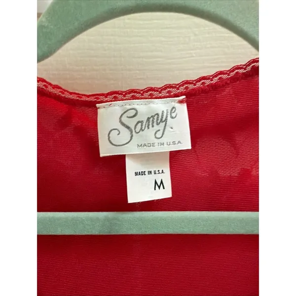Vintage Samye Robe Red Nylon Lace Trim Pockets Lingerie Victorian‎ Romantic Sz M - Image 9