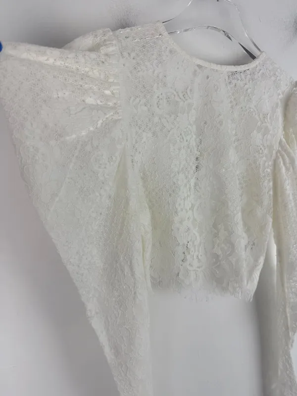 NWOT Naked Wardrobe The Statement Puff Sleeve Lace Crop Top Size Small S NEW - Image 6